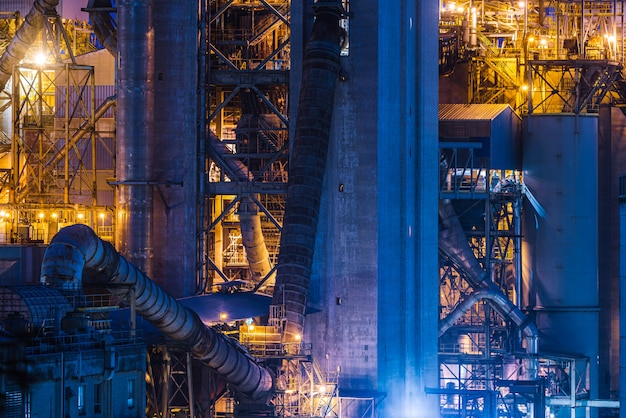 Construction site of a new modern architecture at night