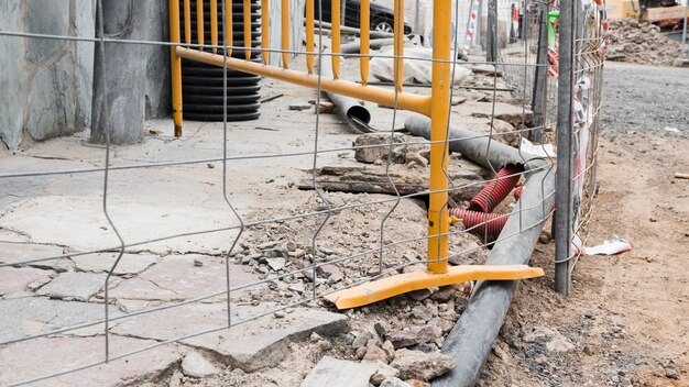 Construction site with metal fence