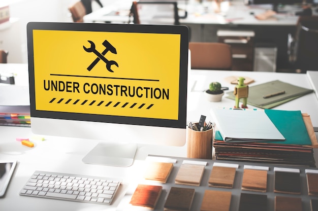 Under construction warning sign icon concept