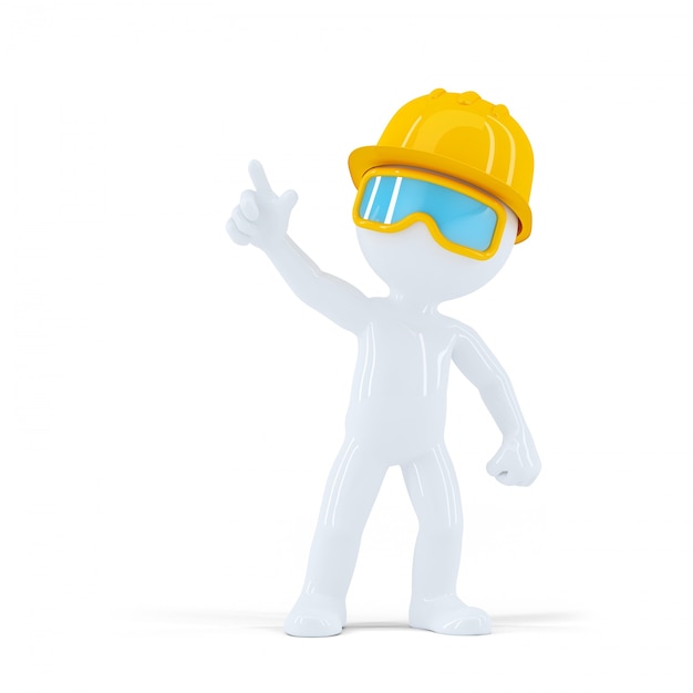 Construction worker with helmet pointing at object