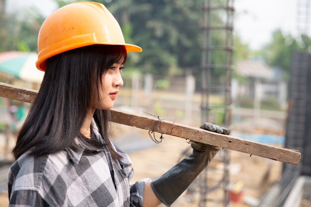 Construction workers build new houses