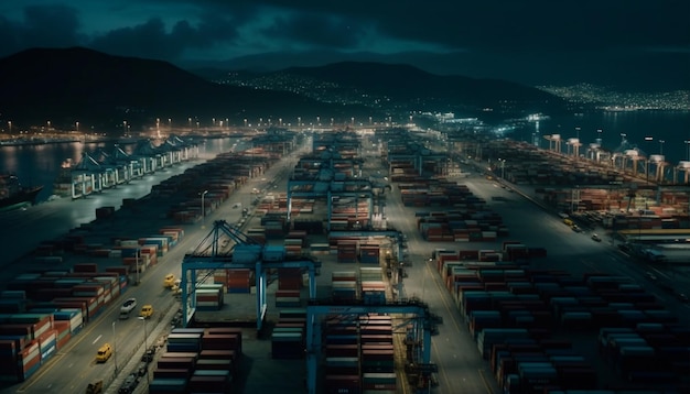 Free photo container ship unloading at commercial dock at dusk generated by ai