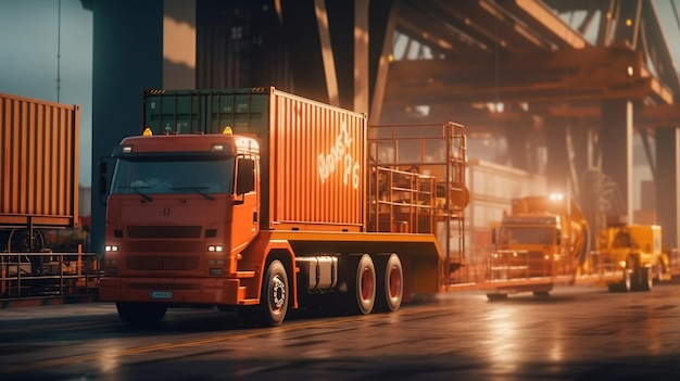 Container truck in ship port Ai Generated Image