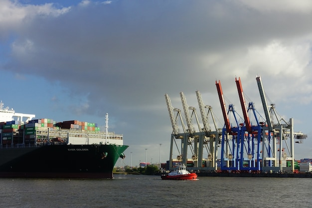 Free photo container vessel in hamburg harbor