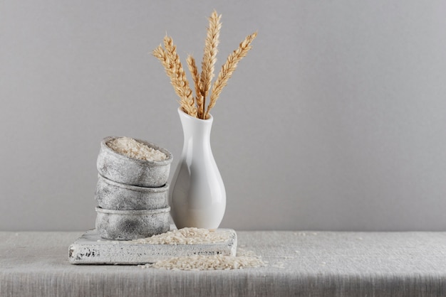 Containers with rice and grains arrangement