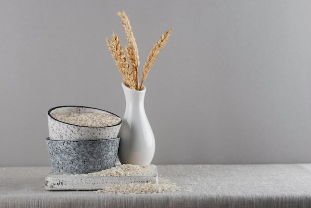 Containers with rice and grains