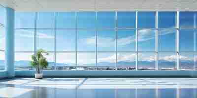 Free photo a contemporary bright room with huge windows and a blue sky