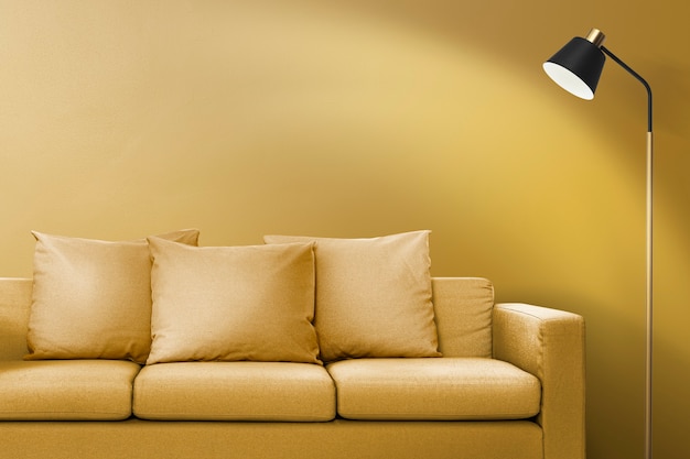 Free photo contemporary living room interior design with a yellow sofa