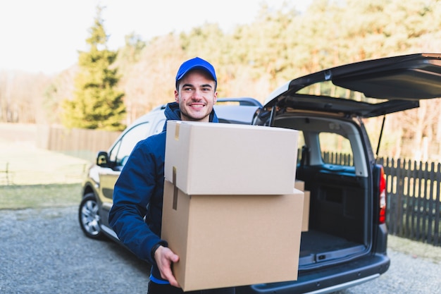 Content deliveryman with boxes