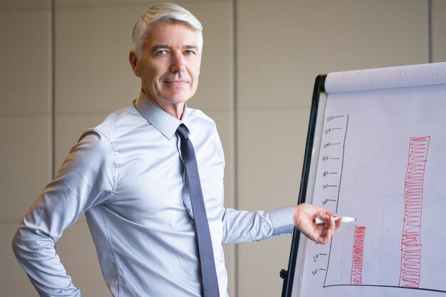 Content Senior Expert Pointing to Bar Chart