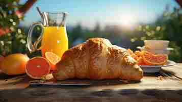 Free photo continental breakfast with croissant and fresh juice welcomes the morning