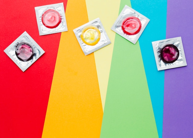 Contraception method composition on rainbow background