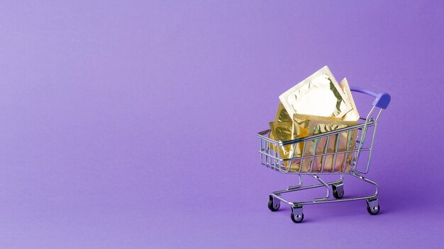 Contraception method composition with tiny shopping cart and copy space
