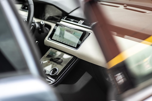 Control panel dashboard car fragment. automatic transmission gear shift in car