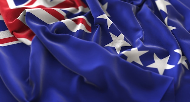 Cook Islands Flag Ruffled Beautifully Waving Macro Close-Up Shot