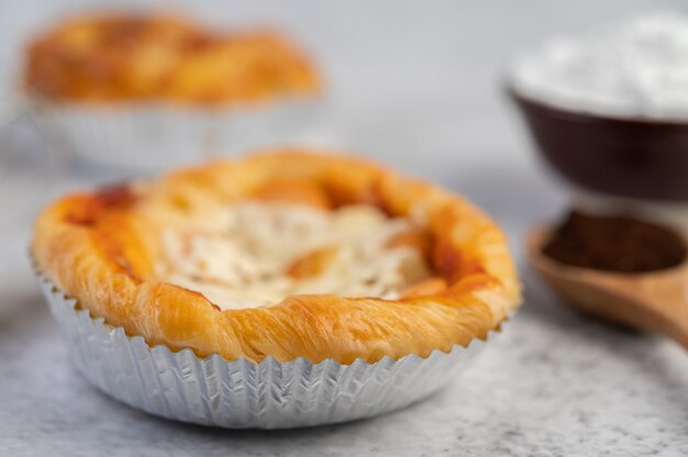 Cooked bread with ingredients Eggs and tapioca flour in a cup.