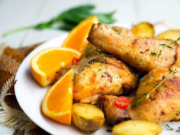 Cooked chicken legs with herbs