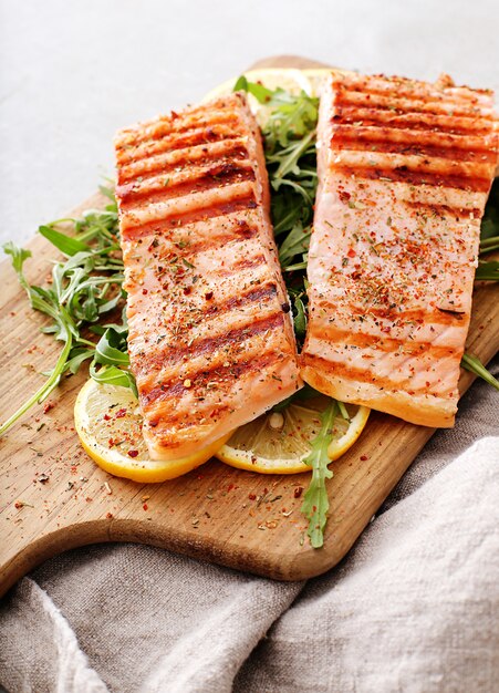 Cooked salmon steaks