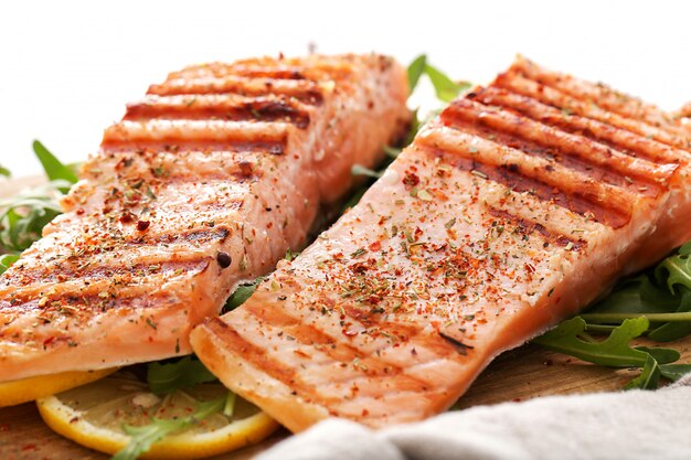 Cooked salmon steaks