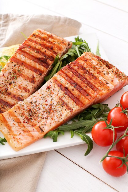 Cooked salmon steaks