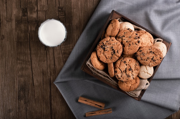 Cookie tray and a glass of milk