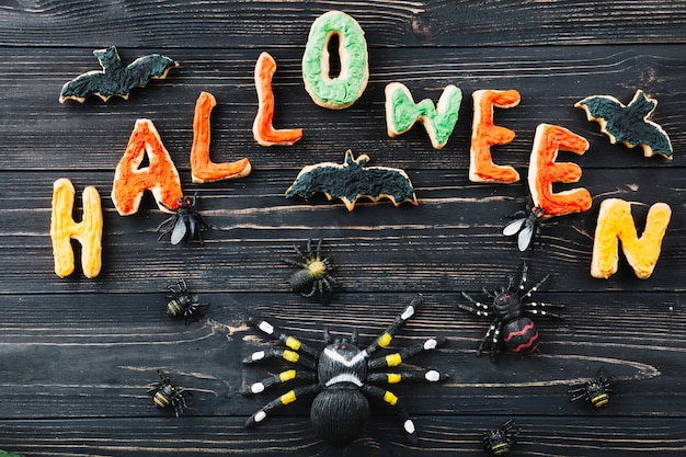 Free photo cookies for halloween and fake insects