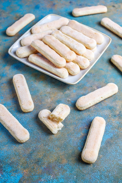 Cookies Ladyfingers, Savoiardi, sweet sponge cakes ,top view