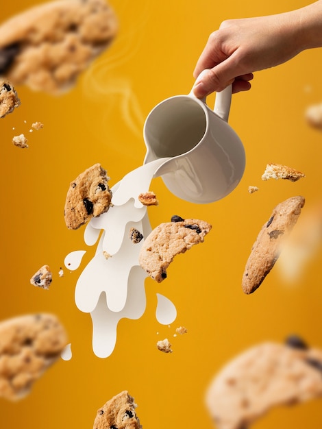 Free photo cookies with milk collage