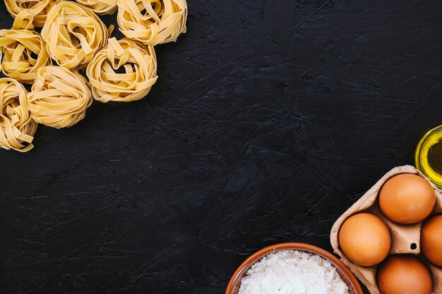 Cooking ingredients near pasta