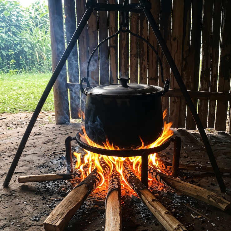 Free Photo cooking pot over a campfire