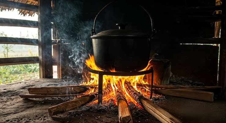 Free Photo cooking pot over a campfire