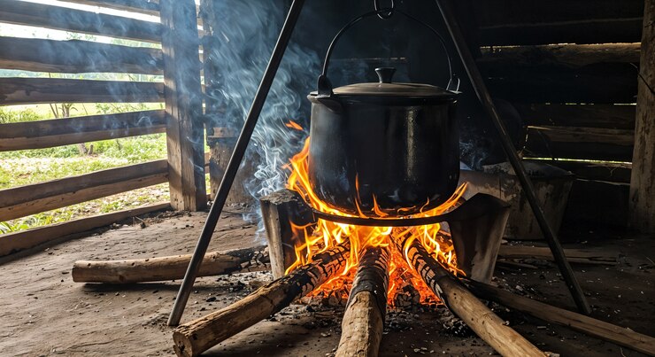 Free Photo cooking pot over an open fire