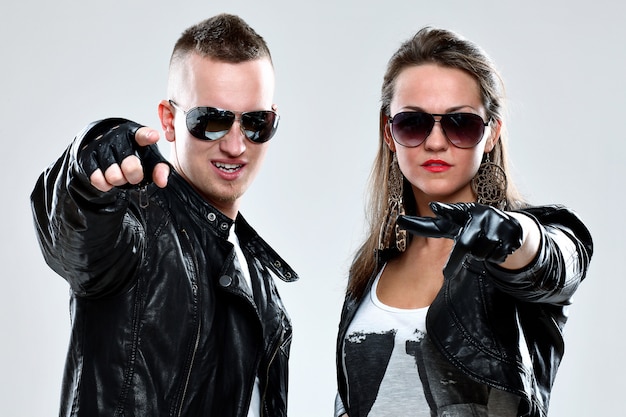 cool couple in leather clothes