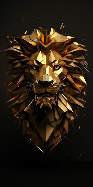 Cool looking 3d gold lion head with long mane