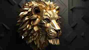 Free photo cool looking 3d gold lion head with long mane