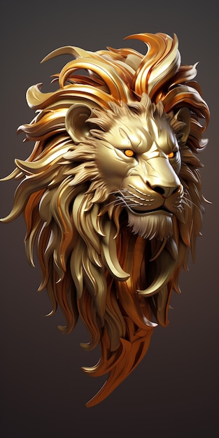 Cool looking 3d gold lion head with long mane