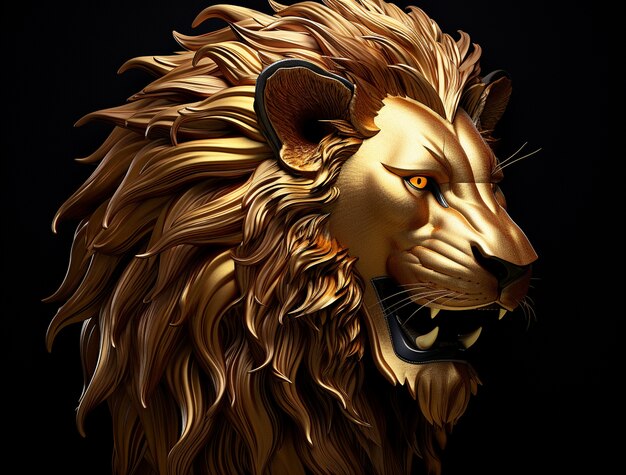 Cool looking 3d gold lion head with long mane