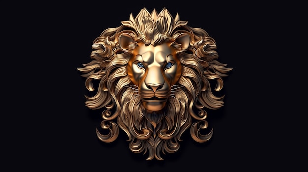 Free photo cool looking 3d gold lion head with long mane