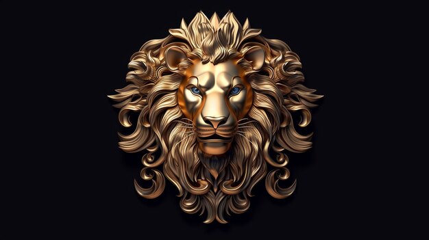 Cool looking 3d gold lion head with long mane