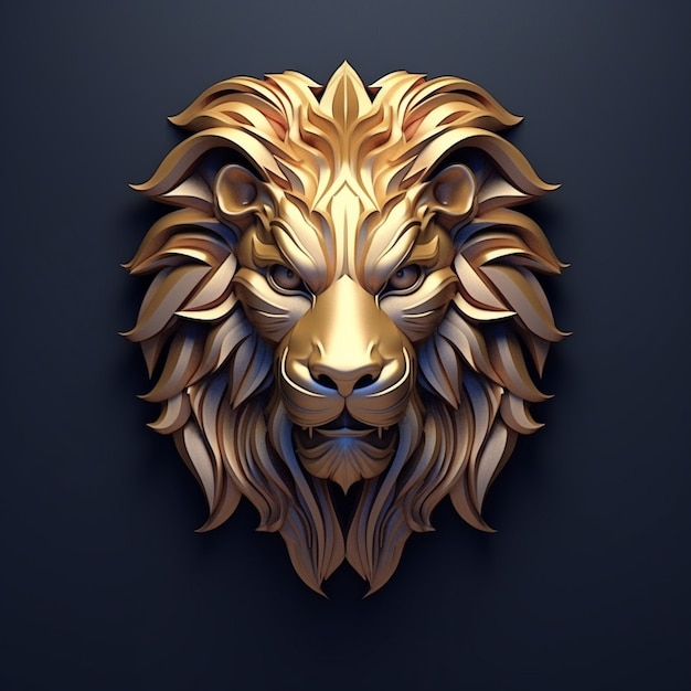 Free photo cool looking 3d gold lion head with long mane