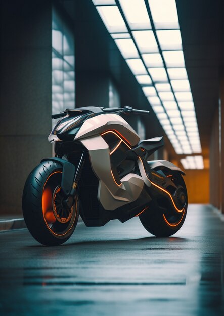 Cool modern motorcycle indoors