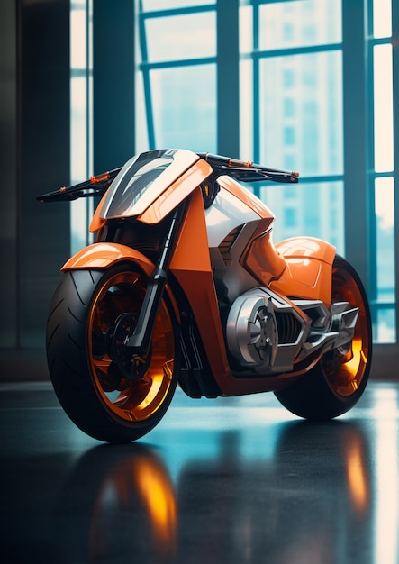 Free photo cool modern motorcycle indoors