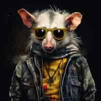 Free photo cool possum with clothes