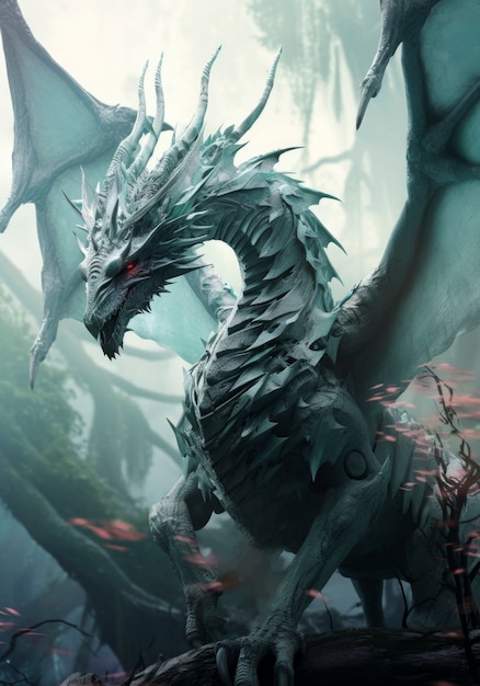 Free photo cool scene with futuristic dragon beast