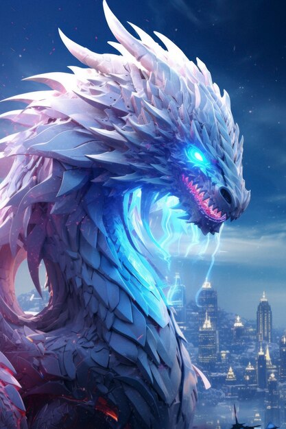 Cool scene with futuristic dragon beast