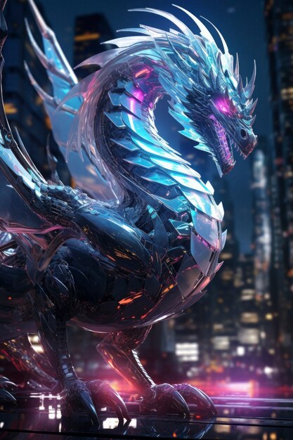 Cool scene with futuristic dragon beast