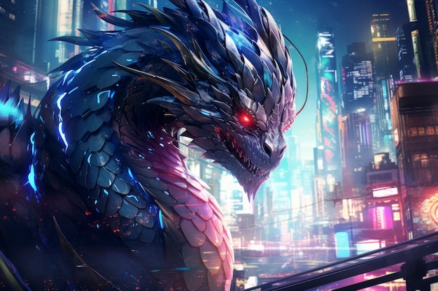 Free photo cool scene with futuristic dragon creature