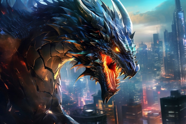 Free photo cool scene with futuristic dragon creature