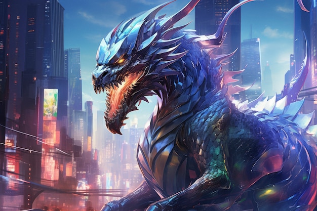 Free photo cool scene with futuristic dragon creature