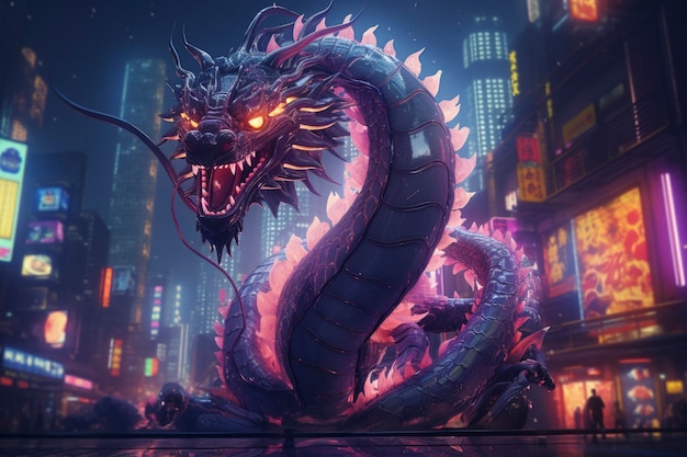 Free photo cool scene with futuristic dragon creature